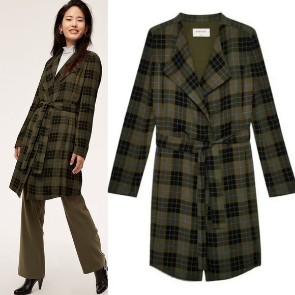 Babaton Jackets & Blazers - Aritzia Babaton Quincey Plaid Jacket Flowy Trench Coat In Mossy Stone Size M